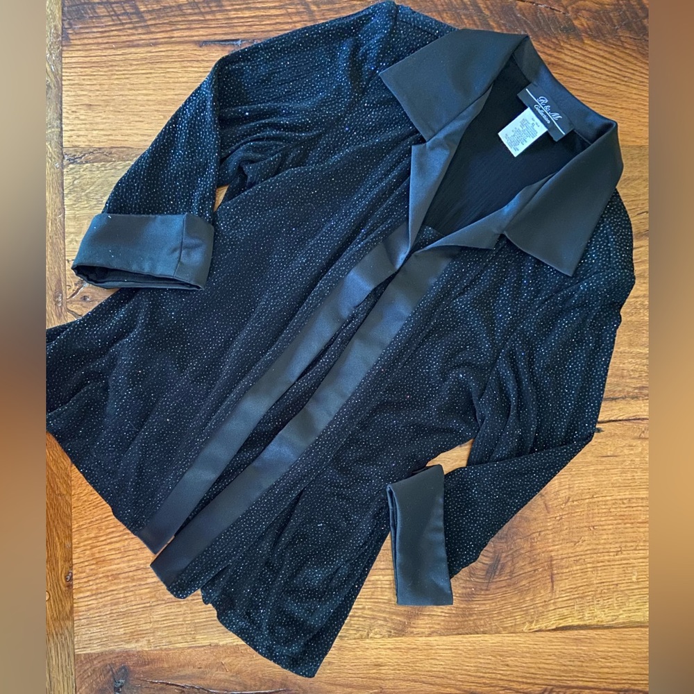 R & M Collection 2 in 1 Black Jeweled Stretch Jacket with Shirt Built In, Sz XL